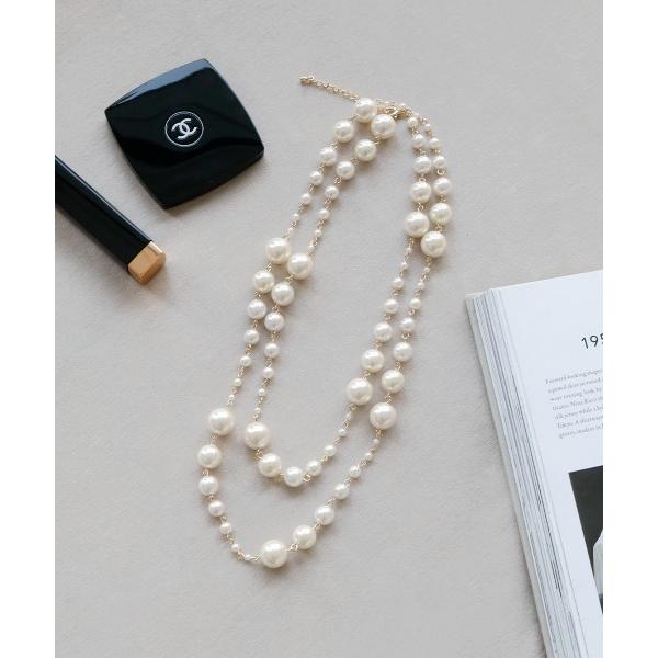 ネックレス 大小パールロングネックレス 結婚式 パーティー お呼ばれ オケージョン レディース
