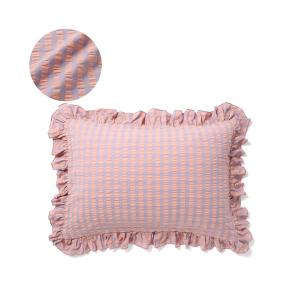 ベッド 寝具 フリルチェック まくらカバー 700×500 オレンジ×パープル