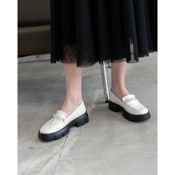 ローファー トラックソール ビジュー ローファー レディース