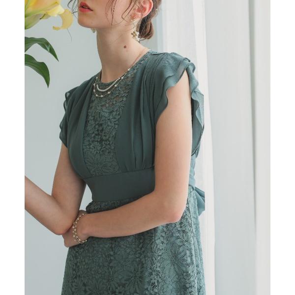 ドレス シフォン×レースバックリボンドレス「低身長向けサイズあり」オケージョンドレス