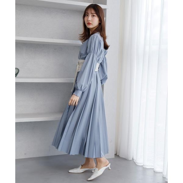 ワンピース カシュクールプリーツシャツワンピース