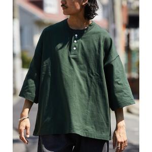 tシャツ Tシャツ 「限定展開」CHOW DOWN/チャウダウン ビッグシルエット ワンポイント刺繍 ヘンリーネックTシャツ/ワイドシルエット