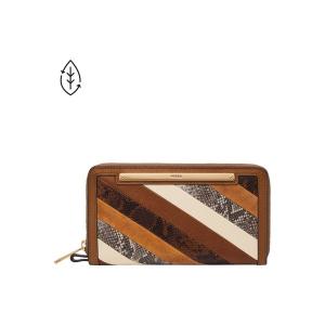 新品✨FOSSIL✨フォッシル✨財布✨ラウンドファスナー✨パッチワーク✨マルチ FOSSIL（フォッシル） 財布 多機能バッグ レディース レザー ブラウン