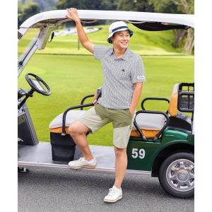 ポロシャツ ウッドタイルパターンプリント 半袖ポロシャツ