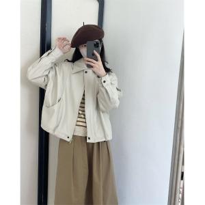 ブルゾン アウター カジュアルストリートボタン付きフェイクレザートップス レディース