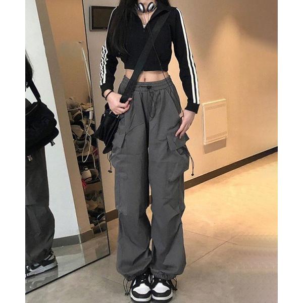 カーゴパンツ ストリートデザイン ルーズ ワイド カーゴパンツ パラシュートパンツ レディース メン...