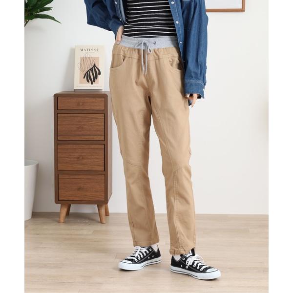 スマホショルダー パンツ atONE ウエストリブツイルサルエルパンツ レディース
