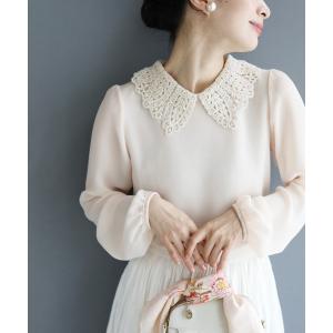 シャツ ブラウス 美しい手仕事レース襟の異素材合わせプルオーバートップス 長袖 レディース