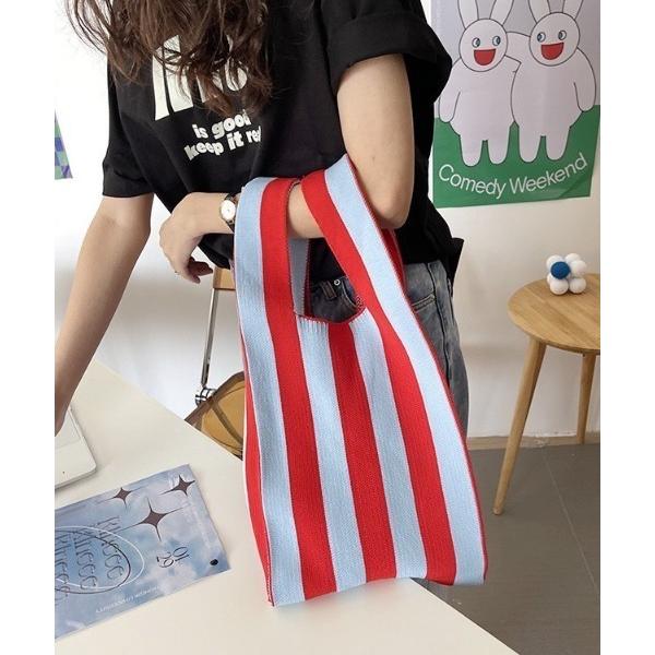 トートバッグ ストライプニットトートバッグ レディース