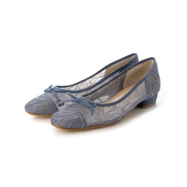 バレエシューズ パンプス リボン付きレースフラットシューズ