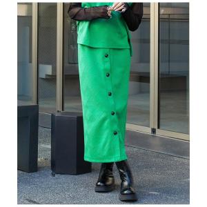 スカート レディース キルトジャガードボタンスリットスカートの商品画像