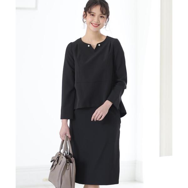 セットアップ ネックパールセレモニースーツ入学式＆喪服リボンベルトセットアップスカートフォーマル 七...