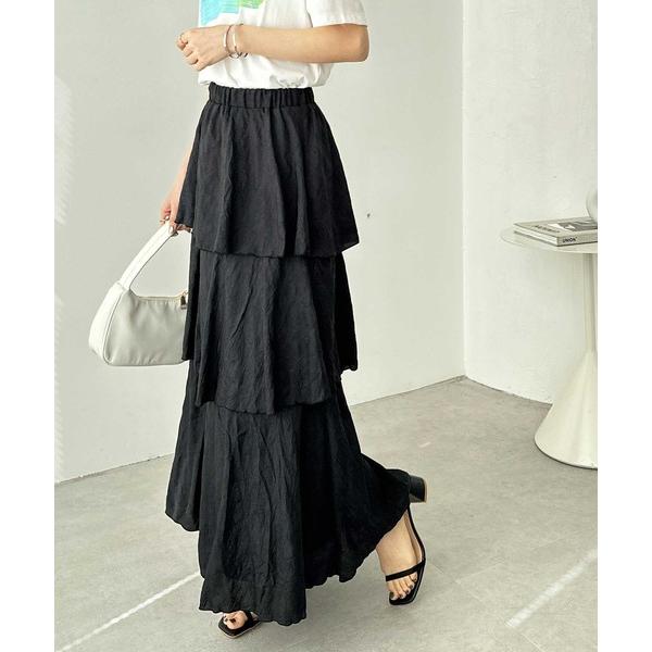スカート ワッシャー素材ティアードスカート