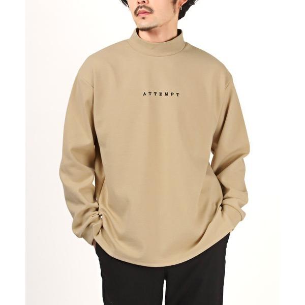 tシャツ モックネックロゴ刺繍ポンチロンT メンズ