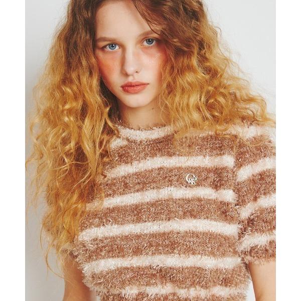 tシャツ A'GAM/9×.kom「CRANK/クランク」FUR STRIPE CROP TOP/フ...