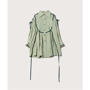シャツワンピース ミントグリーンギャザーリボンワンピース/Green Gather Ribbon One Piece