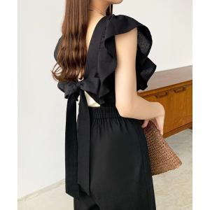 オールインワン バックリボンフリルオールインワン レディース