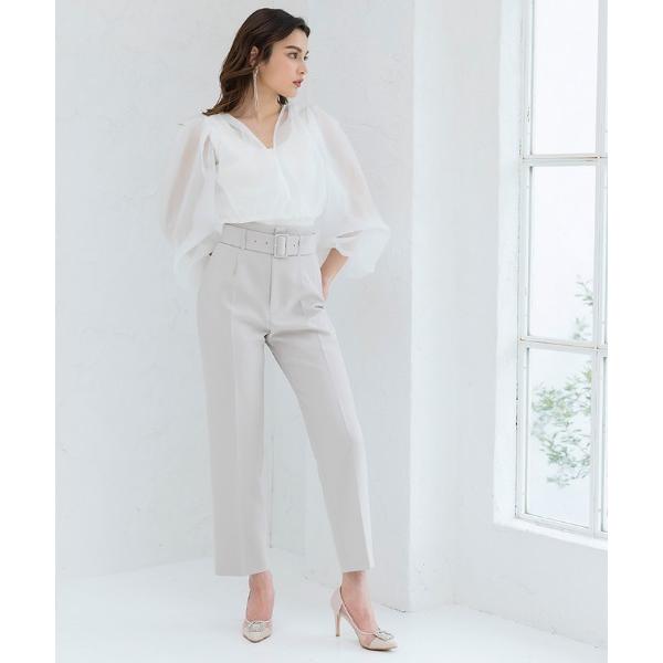 スラックス パンツ ベルトセットストレートパンツ レディース