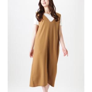 ジャンパースカート 麻ライクジャンパースカート+半袖Tシャツ セット アンサンブル