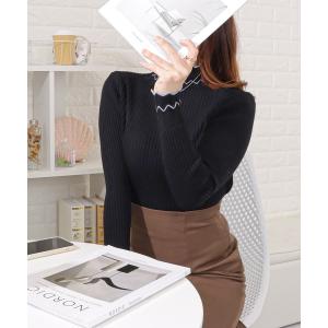 ニット セーター モックネックギザラインリブニット レディース