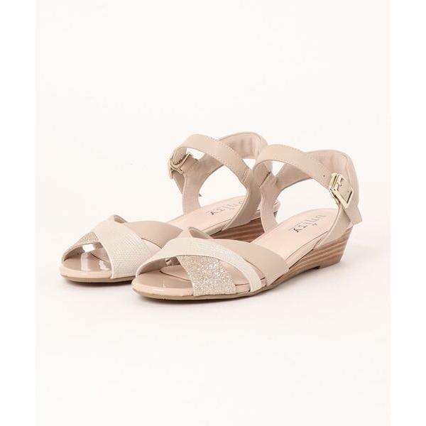 サンダル 素材コンビアンクルストラップサンダル レディース