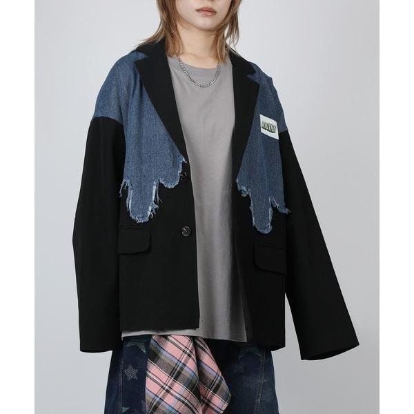 ジャケット テーラードジャケット 「HOOK」個性派　デニム異素材切り替えデザインテーラードジャケッ...