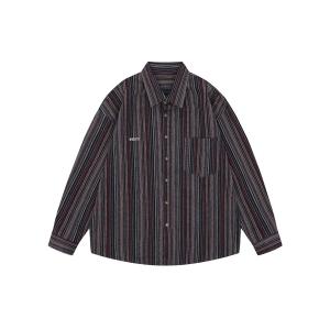 シャツ 「HOOK」古着風ストライプ総柄ビッグシャツ メンズ レディース