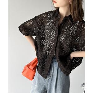ブラウス シャツ 「JaVa ジャバコラボ」大人の透けクロシェ。ブロックレース半袖ブラウス レディース｜ZOZOTOWN Yahoo!店