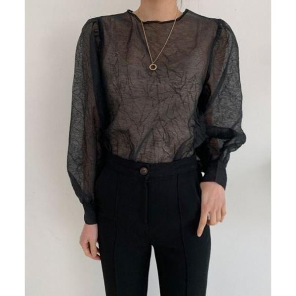 ブラウス シャツ ボリューム袖シースルーブラウス レディース