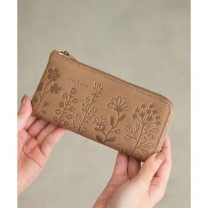 財布 zucchero/ズッケロ 長財布 本革 日本製 L字ファスナー薄マチ スリム 花柄型押し 55433 レディース