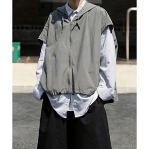 ベスト ジレ フード付きクロップド丈ベスト メンズ レディース