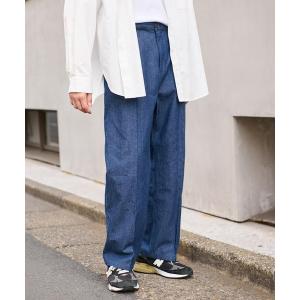 パンツ デニム ジーンズ 綿麻デニムタックワイドテーパードパンツ