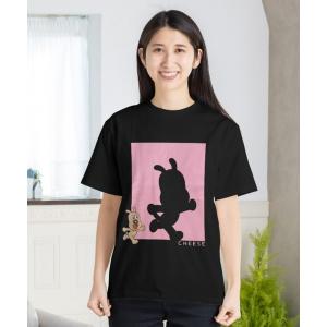 tシャツ Tシャツ めいけんチーズ レアチーズちゃん刺繍シルエットTシャツ大人 レディース