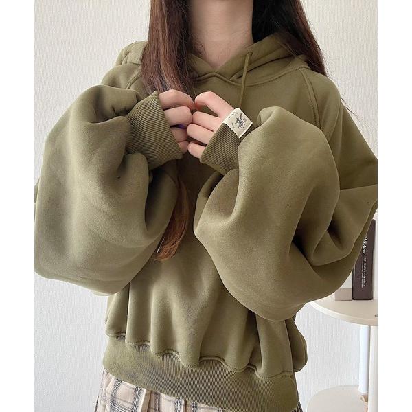 パーカー Nanaタグボリュームパーカー レディース