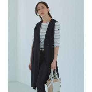 アウター レディース 「CLASSY.6月号掲載」リネンレーヨンストレッチ  ロング ジレ