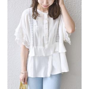 シャツ ブラウス SHIPS any:「洗濯機可能」レース タック ペプラム ブラウス レディース