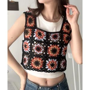 ベスト ジレ 夏 フラワークロシェ編みビスチェトップス レディース