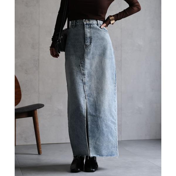 デニムスカート フロントスリットデニムタイトスカート