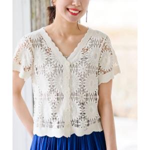 カーディガン 総レース半袖カーディガン レディース