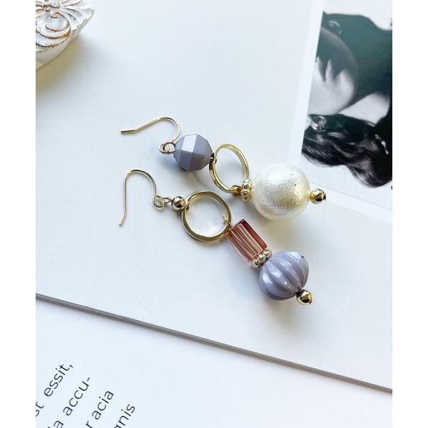 ピアス 「 NOLITA / ノリータ 」軽くて疲れにくいコットンパール アクリルビーズ アシンメト...