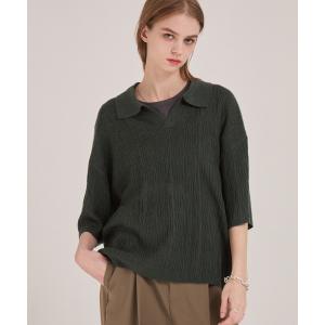 ポロシャツ 半袖 ジャガードスキッパールーズニット半袖ポロシャツ EMMA CLOTHES メンズ レディース
