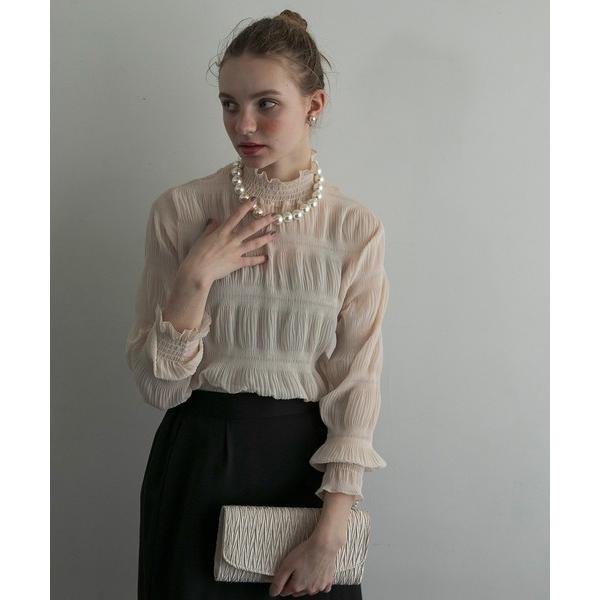 ブラウス シャツ 「BONLECILLnoir」マジョリカプリーツシャーリング ハイネックシアープル...