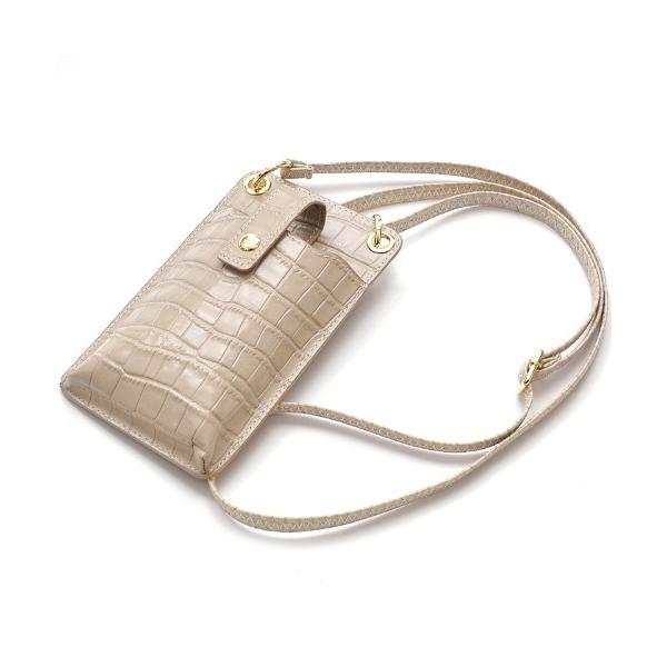 ポーチ 牛革仕様でクロコ型押しのスマホショルダー レディース