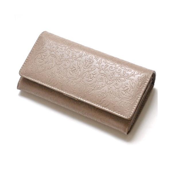 財布 レディース牛革大容量草木柄型押し長財布 レディース