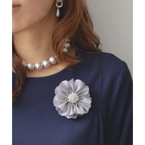 ブローチ パール付チュールサテンコサージュ レディース