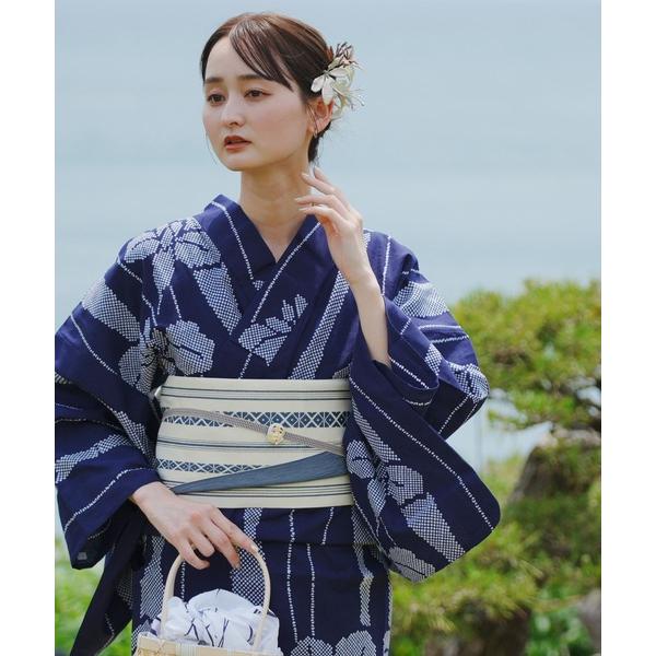浴衣 手染め注染浴衣3点セット utatane×注染工房 赤坂紬 紺色に古典あやめ レディース