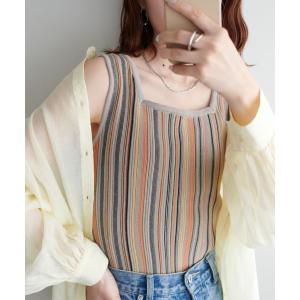 タンクトップ ノースリーブ 「WEB限定」「前後2WAY」マルチストライプノースリーブ レディース
