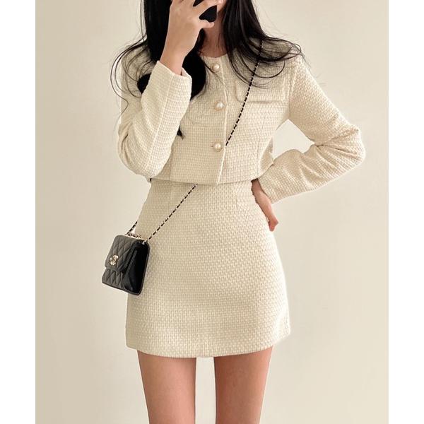 ジャケット ノーカラージャケット YUGA_YGMC ツイード　クロップド丈ジャケット レディース