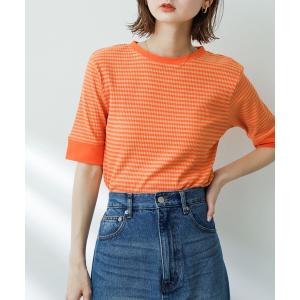 tシャツ Tシャツ クルーネックリンガーボーダーTシャツ(5分袖)