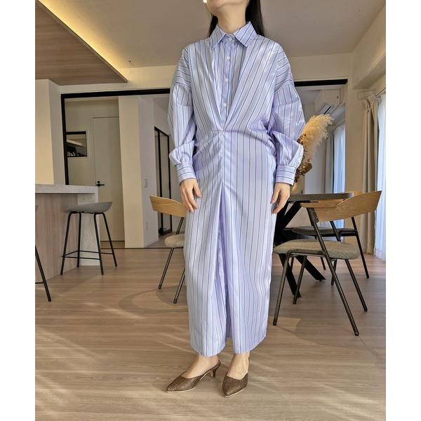 ワンピース レジメンタルストライプタックボリュームシャツワンピース